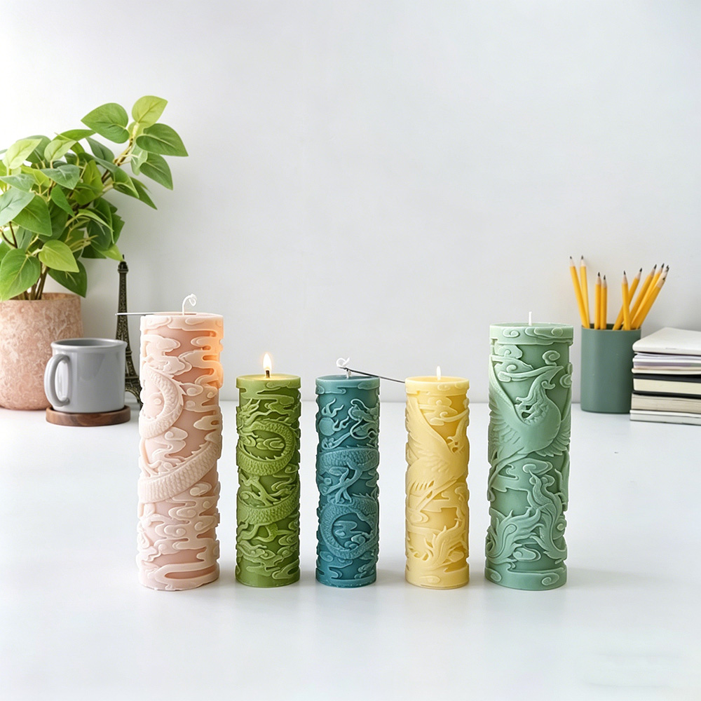 Candle Supplies Phoenix - 드래곤 피닉스 양각 실린더 양초 실리콘